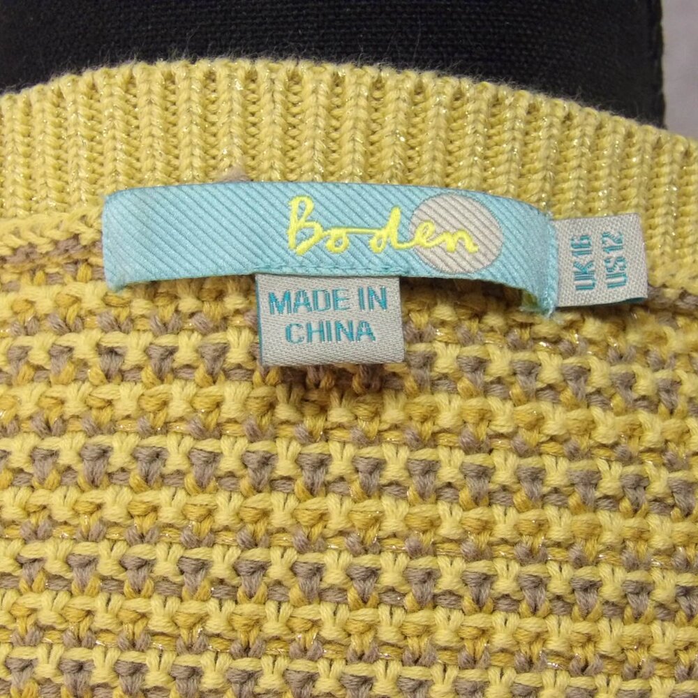 Boden Sweater Womens 12 Yellow Brown Metallic Striped Pullover Knit Cottage Core - Picture 2 of 8
